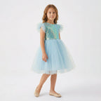 Kız Çocuk Gümüş Pul İşlemeli Kabarık Tüllü Abiye Elbise 43408