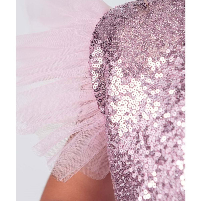 Kız Çocuk Gümüş Pul İşlemeli Kabarık Tüllü Abiye Elbise 43408