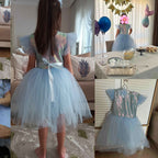 Kız Çocuk Gümüş Pul İşlemeli Kabarık Tüllü Abiye Elbise 43408