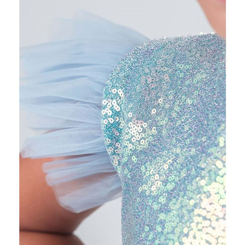 Kız Çocuk Gümüş Pul İşlemeli Kabarık Tüllü Abiye Elbise 43408