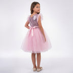 Kız Çocuk Gümüş Pul İşlemeli Kabarık Tüllü Abiye Elbise 43408