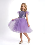 Kız Çocuk Gümüş Pul İşlemeli Kabarık Tüllü Abiye Elbise 43408