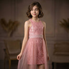 Kız Çocuk İnci Taşlı ve Tüllü Trend Abiye Elbise 18082