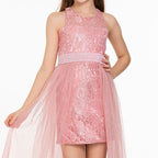 Kız Çocuk İnci Taşlı ve Tüllü Trend Abiye Elbise 18082