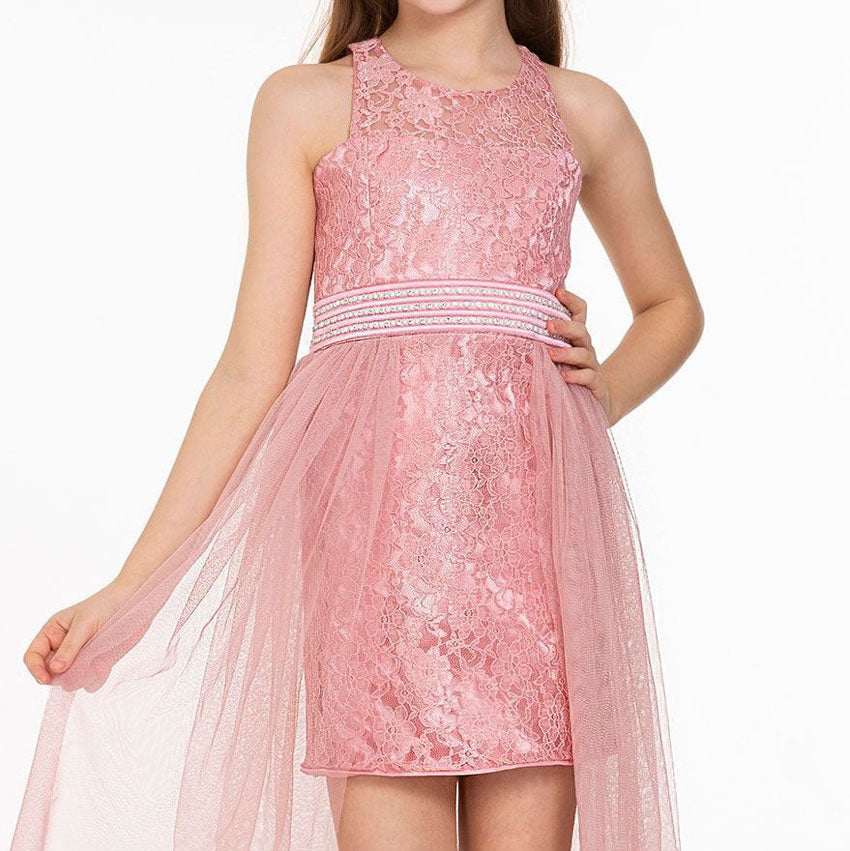 Kız Çocuk İnci Taşlı ve Tüllü Trend Abiye Elbise 18082