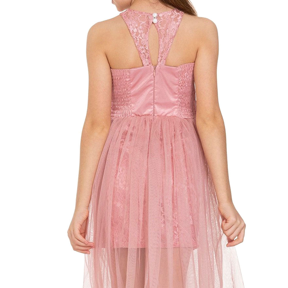 Kız Çocuk İnci Taşlı ve Tüllü Trend Abiye Elbise 18082