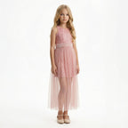 Kız Çocuk İnci Taşlı ve Tüllü Trend Abiye Elbise 18082