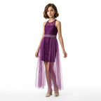 Kız Çocuk Mor İnci Taşlı ve Tüllü Trend Abiye Elbise