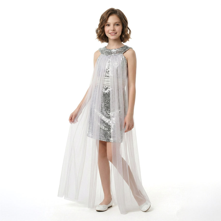 Kız Çocuk Payet İşlemeli ve Çıkabilir Tül Kuyruklu Mezuniyet Elbisesi 83928