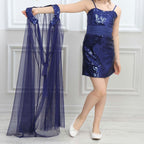 Lacivert Kız Çocuk Payet İşlemeli ve Çıkabilir Tül Kuyruklu Mezuniyet Elbisesi 83928