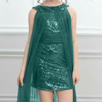 Kız Çocuk Abiye Payet İşlemeli ve Çıkabilir Tül Kuyruklu Yeşil Mezuniyet Elbisesi 83928