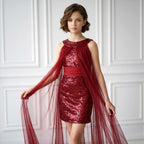 Kız Çocuk Payet İşlemeli ve Çıkabilir Tül Kuyruklu Mezuniyet Elbisesi