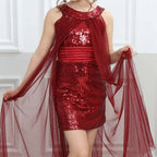 Kız Çocuk Payet İşlemeli ve Çıkabilir Tül Kuyruklu Mezuniyet Elbisesi 83928