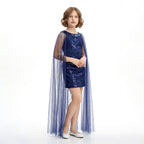 Lacivert Kız Çocuk Payet İşlemeli ve Çıkabilir Tül Kuyruklu Mezuniyet Elbisesi 83928