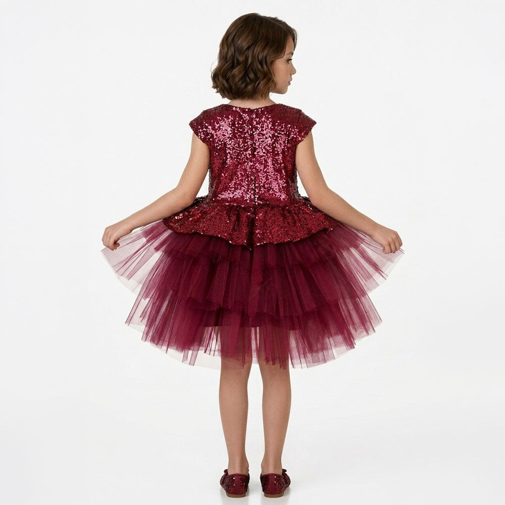 Kız Çocuk Payetli ve Kat Kat Tüllü Doğum Günü Abiye Elbise 94304