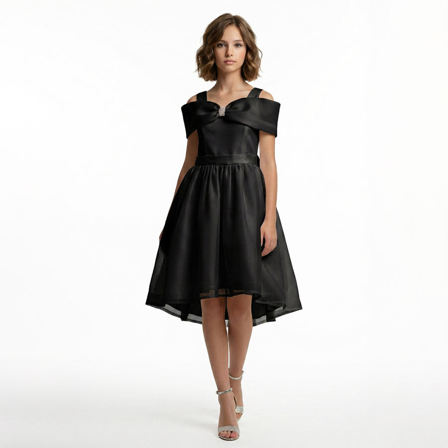 Kız Çocuk Saten Tüllü ve Fiyonklu Prenses Abiye Elbise 81433