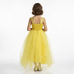 Kız Çocuk Sırtı Gipeli Tütü Etekli Payet Kemerli Uzun Abiye Elbise