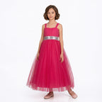 Kız Çocuk Sırtı Gipeli Tütü Etekli Payet Kemerli Uzun Abiye Elbise