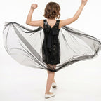 Kız Çocuk Siyah Payet İşlemeli ve Çıkabilir Tül Kuyruklu Mezuniyet Elbisesi 83928