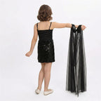 Kız Çocuk Siyah Payet İşlemeli ve Çıkabilir Tül Kuyruklu Mezuniyet Elbisesi 83928