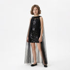 Kız Çocuk Siyah Payet İşlemeli ve Çıkabilir Tül Kuyruklu Mezuniyet Elbisesi 83928