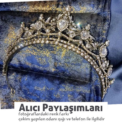 Kraliyet Esintili Bronz Gold Gelinlik Tac Modelleri - Barok Kristal Nişan Tacı 97109