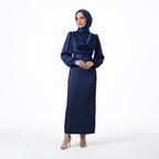 Kadın Degaje Yaka Kemerli Saten Tesettür Abiye 33502