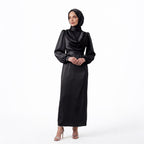 Kadın Degaje Yaka Kemerli Saten Tesettür Abiye 33502