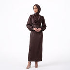 Kadın Degaje Yaka Kemerli Saten Tesettür Abiye 33502