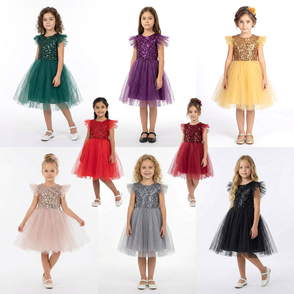 Kırmızı Pul İşlemeli ve Tüllü Kız Çocuk Abiye Elbise 77078