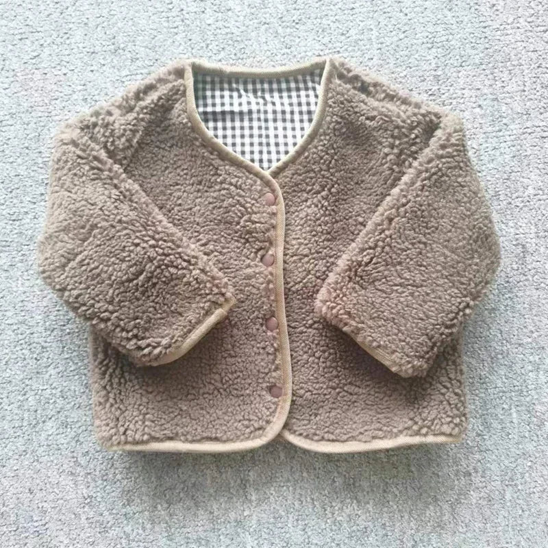 Çocuk Mont Kareli Peluş Çİft Taraflı 34281