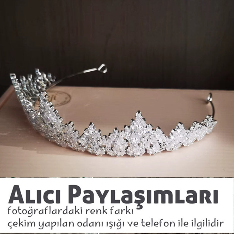 Kübik Zirkonya Gelin Tacı - Pırıltılı Kına Tacı ve Düğün Tacı 70602