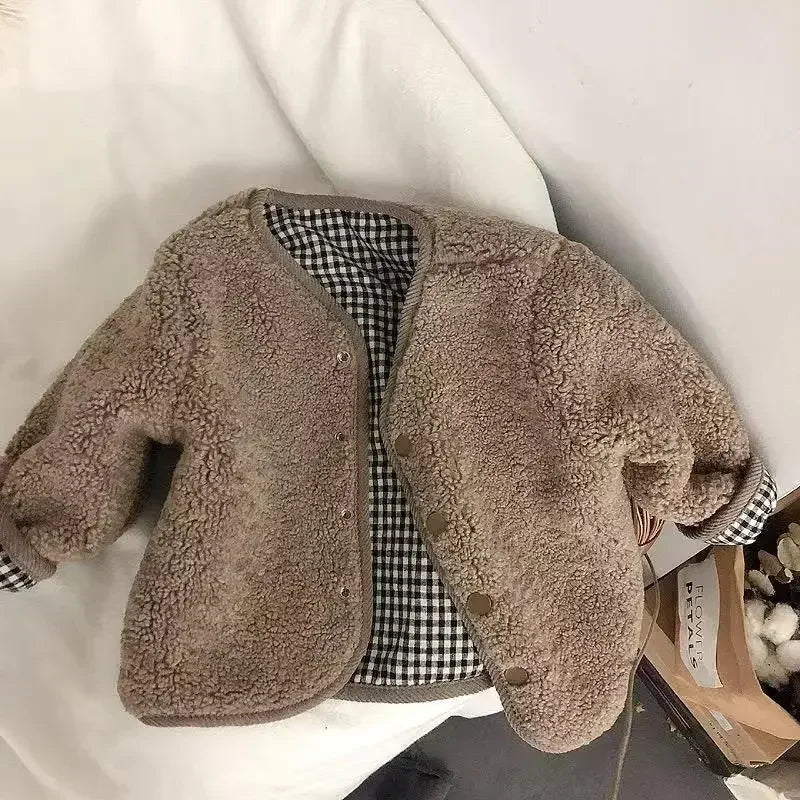 Çocuk Mont Kareli Peluş Çİft Taraflı 34281