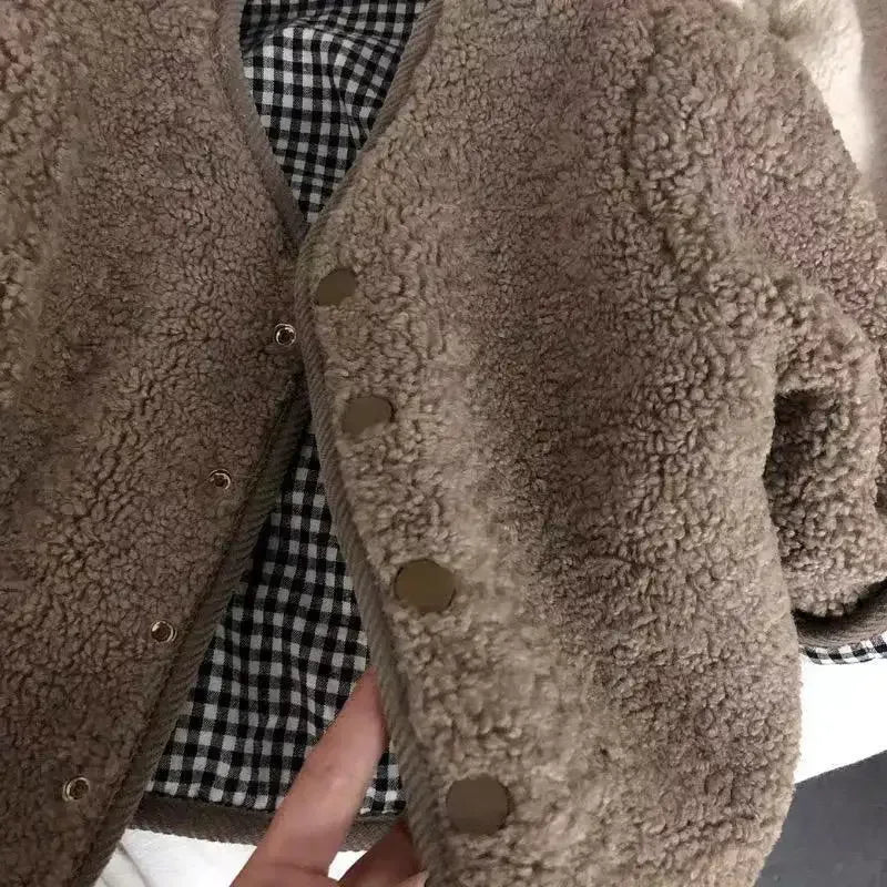 Çocuk Mont Kareli Peluş Çİft Taraflı 34281