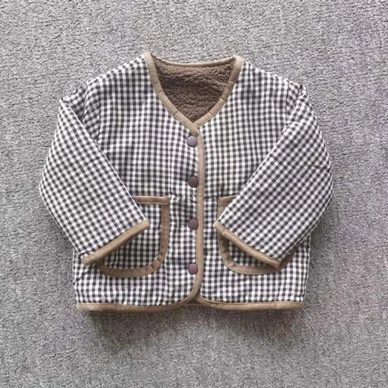 Çocuk Mont Kareli Peluş Çİft Taraflı 34281