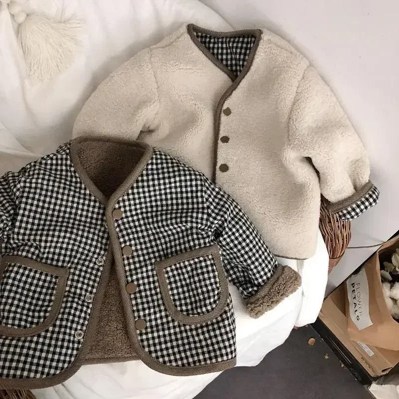 Çocuk Mont Kareli Peluş Çİft Taraflı 34281