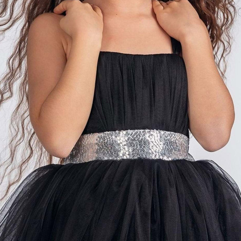 Kız Çocuk Sırtı Gipeli Tütü Etekli Payet Kemerli Uzun Abiye Elbise 74429