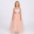 Kız Çocuk Sırtı Gipeli Tütü Etekli Payet Kemerli Uzun Abiye Elbise 74429