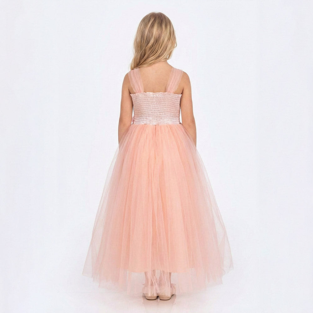 Kız Çocuk Sırtı Gipeli Tütü Etekli Payet Kemerli Uzun Abiye Elbise 74429