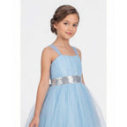 Kız Çocuk Sırtı Gipeli Tütü Etekli Payet Kemerli Uzun Abiye Elbise  74429