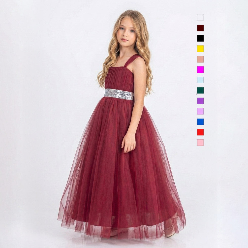 Kız Çocuk Sırtı Gipeli Tütü Etekli Payet Kemerli Uzun Abiye Elbise 74429