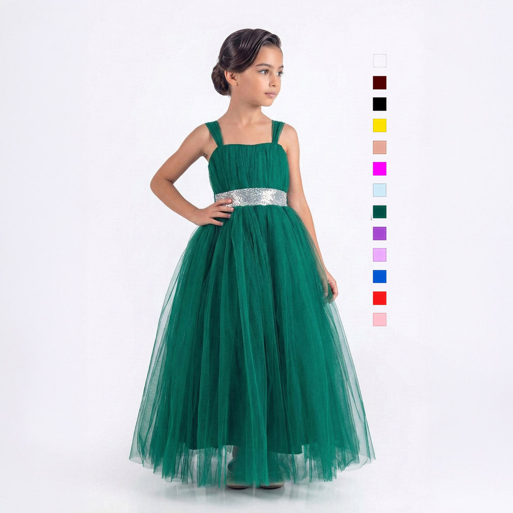 Sırt Gipeli Saten Kız Çocuk Tütü Abiye Elbise - Payet İşlemeli