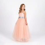 Kız Çocuk Sırtı Gipeli Tütü Etekli Payet Kemerli Uzun Abiye Elbise 74429