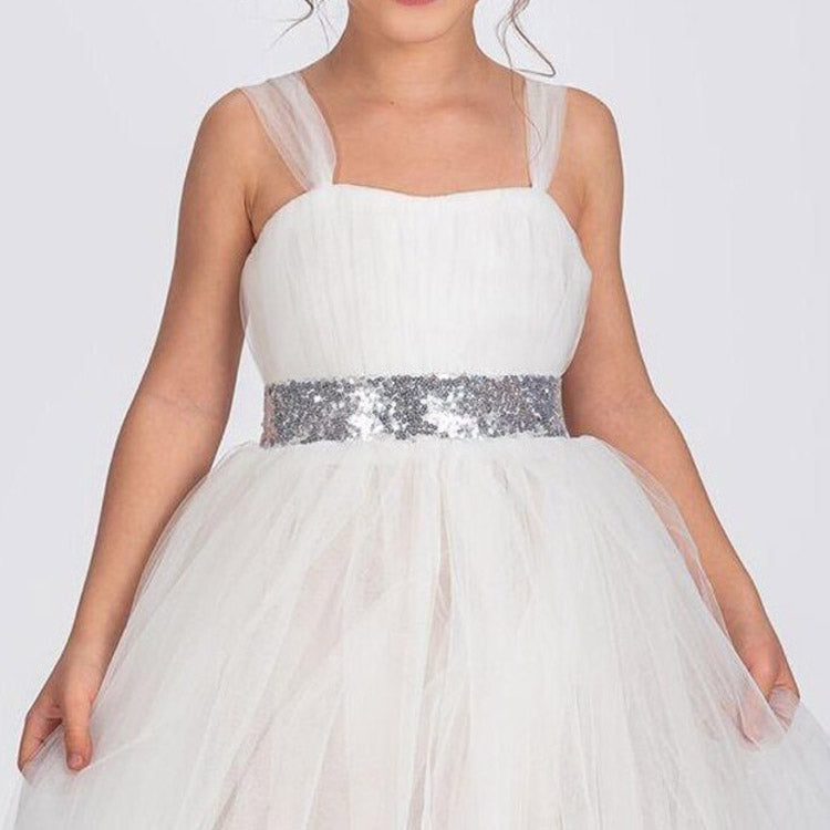 Kız Çocuk Sırtı Gipeli Tütü Etekli Payet Kemerli Uzun Abiye Elbise 74429