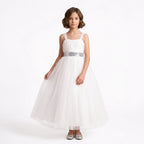 Kız Çocuk Sırtı Gipeli Tütü Etekli Payet Kemerli Uzun Abiye Elbise 74429