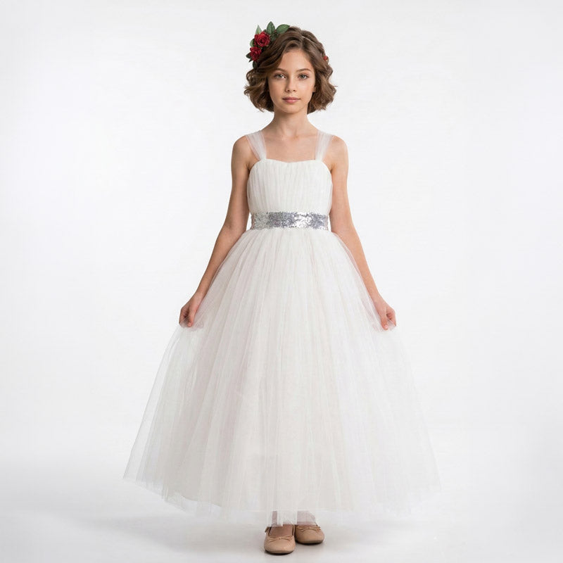 Sırt Gipeli Saten Kız Çocuk Tütü Abiye Elbise - Payet İşlemeli 