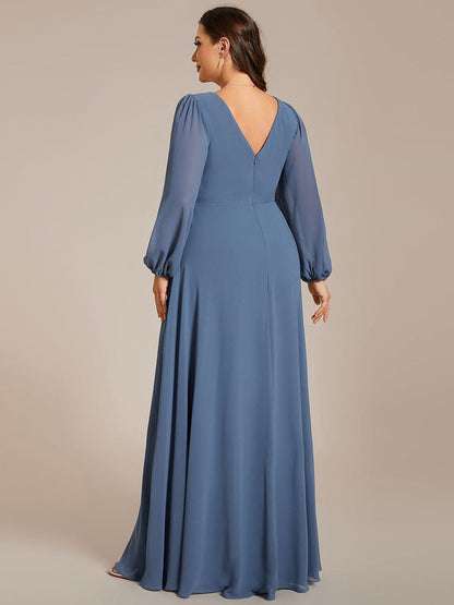 Uzun Şifon Abiye Elbise V-Yaka Pullu Düğün Elbisesi 95916