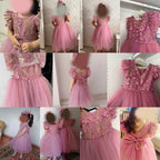 Kız Çocuk Yaprak Nakışlı ve Kabarık Tüllü Prenses Abiye Elbise 77446