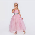 Kız Çocuk Sırtı Gipeli Tütü Etekli Payet Kemerli Uzun Abiye Elbise 74429