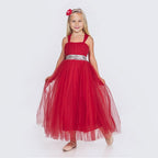 Kız Çocuk Sırtı Gipeli Tütü Etekli Payet Kemerli Uzun Abiye Elbise 74429